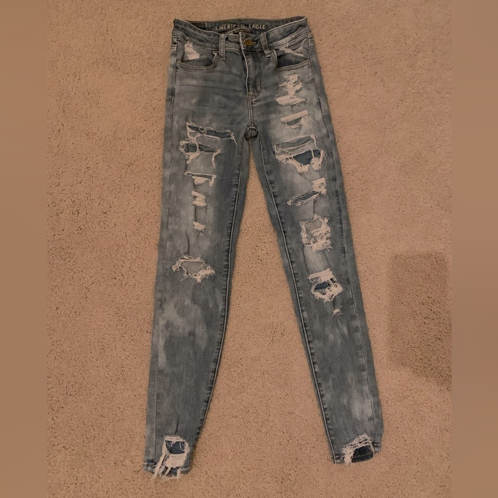 American Eagle Distressed Next Level Stretch High Rise Jeggings Size 0 Regular